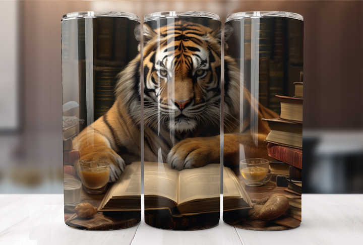 Tiger Scholar Amidst Books Tumbler