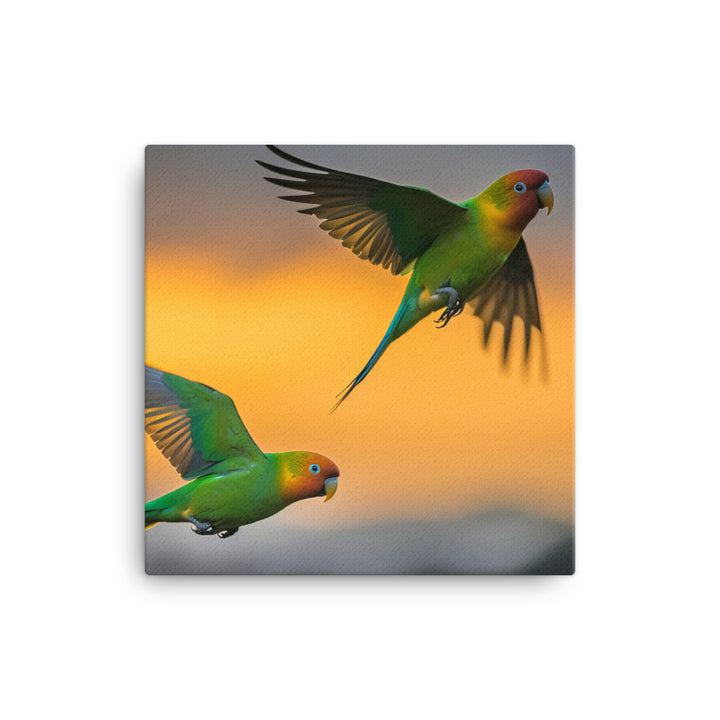 Lovebirds in Flight Canvas - PosterfyAI.com