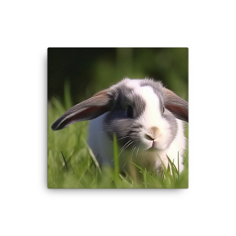 Playful Mini Lop Bunny in a Meadow Canvas - PosterfyAI.com