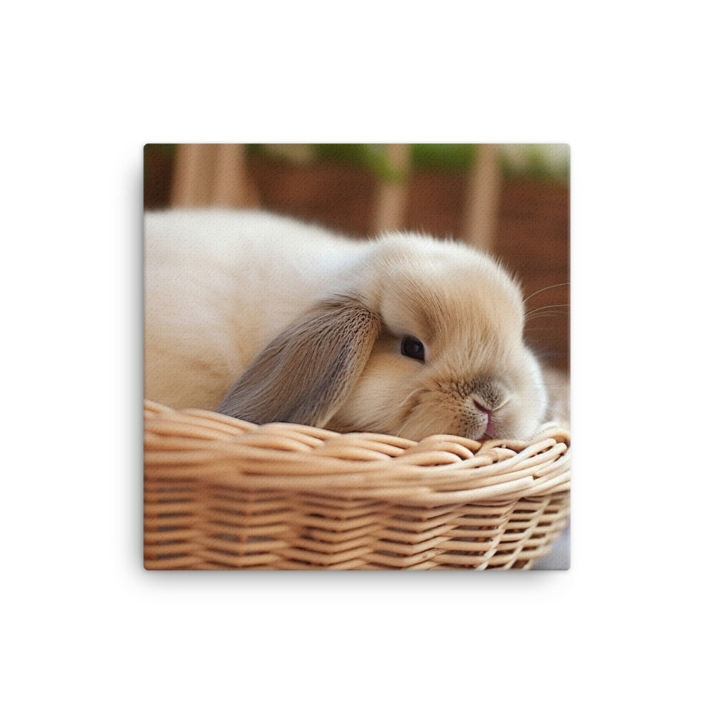 Mini Lop Bunny in a Wicker Basket Canvas - PosterfyAI.com