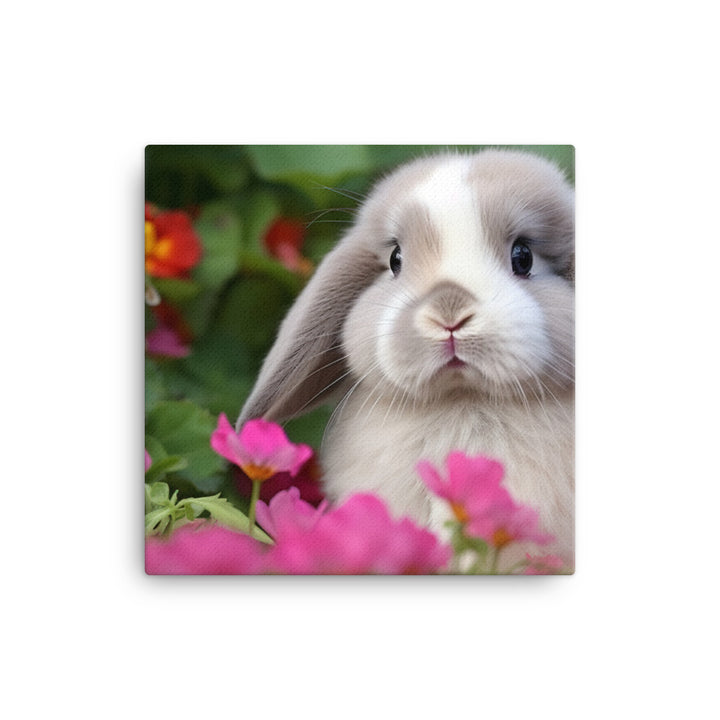 Adorable Mini Lop Bunny in a Garden Canvas - PosterfyAI.com