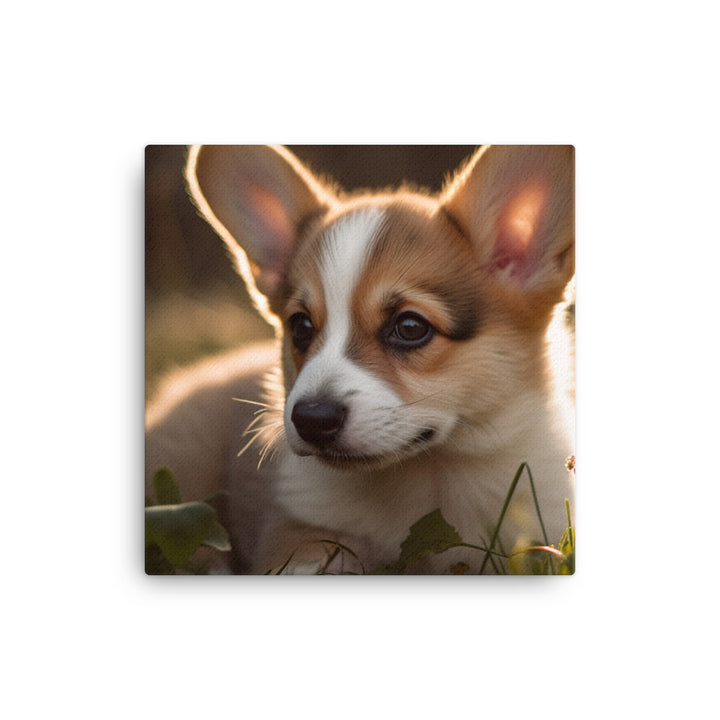 Welsh Corgi Puppy Playing Canvas - PosterfyAI.com