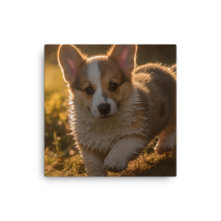 Welsh Corgi Puppy Playing Canvas - PosterfyAI.com