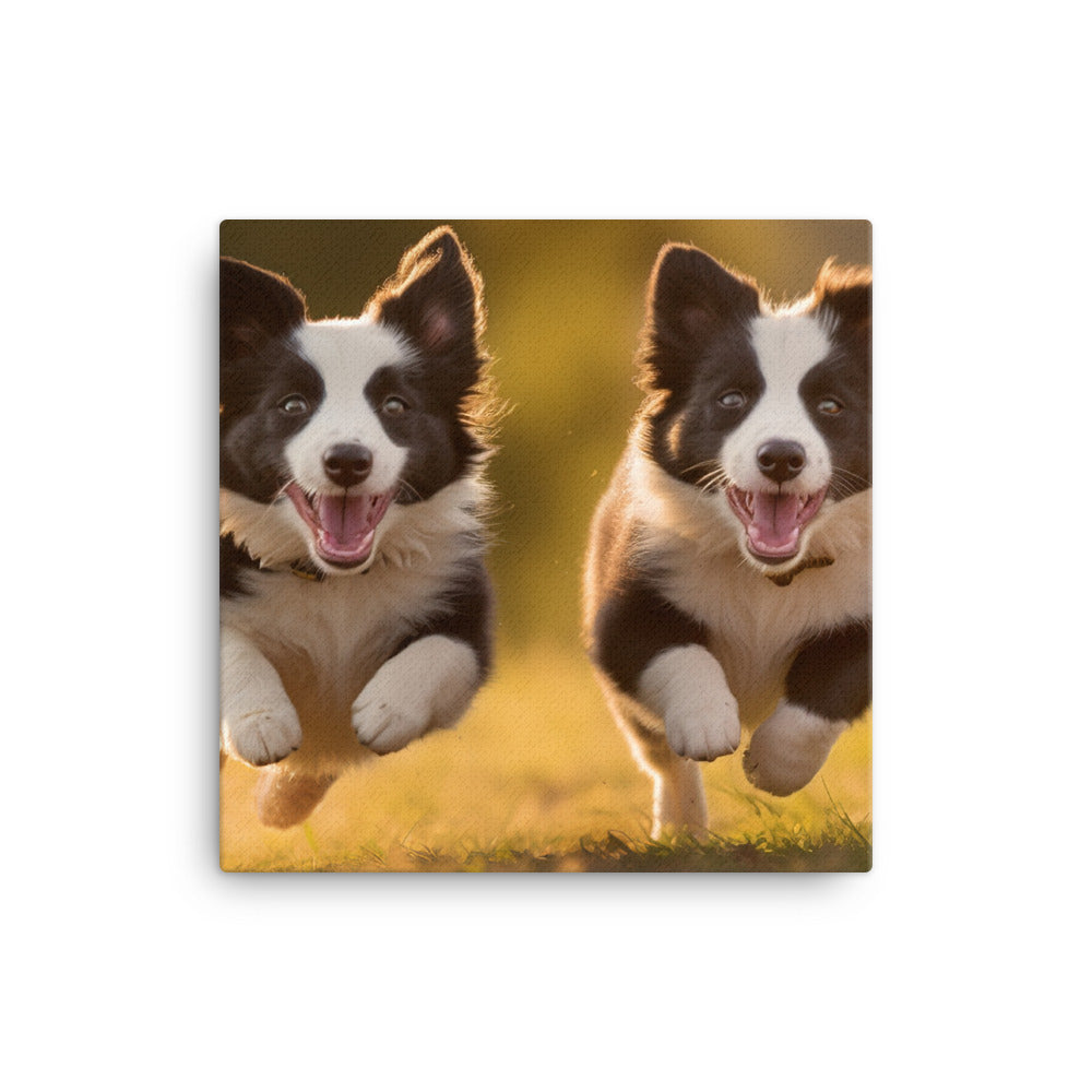 Two energetic Border Collies Canvas - PosterfyAI.com