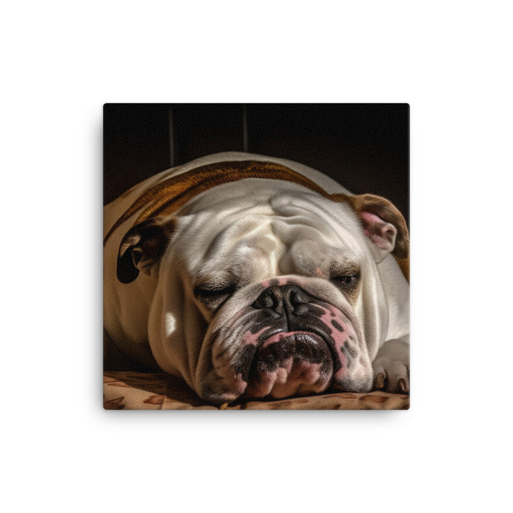 Sleepy Bulldog in His Bed Canvas - PosterfyAI.com
