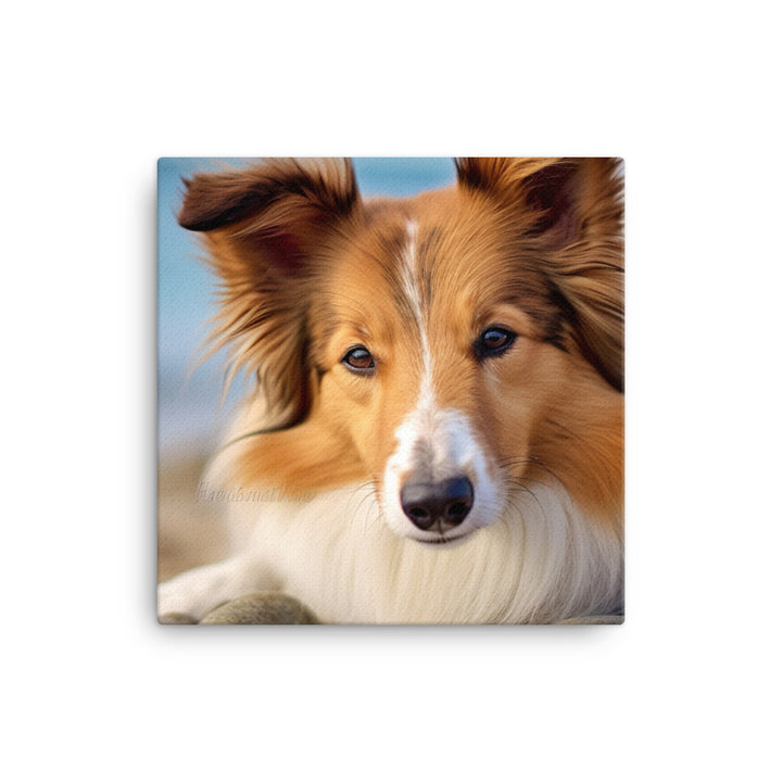 Shetland Sheepdog Relaxing on the Beach Canvas - PosterfyAI.com