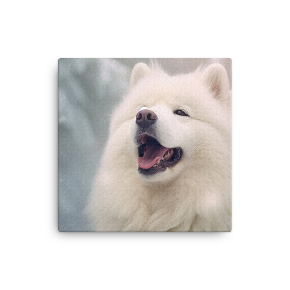 Samoyed Dog in Winter Canvas - PosterfyAI.com