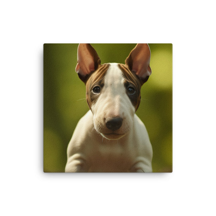 Playful Bull Terrier Pup Canvas - PosterfyAI.com