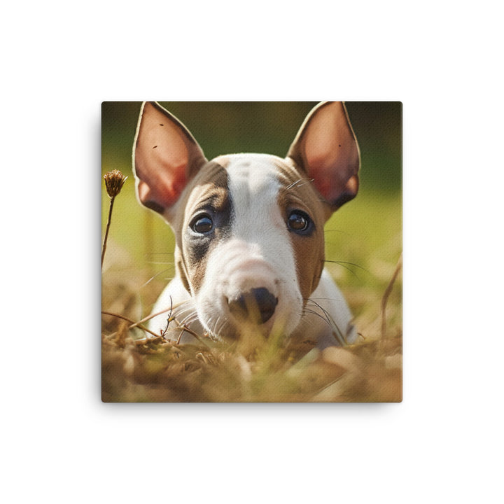 Playful Bull Terrier Pup Canvas - PosterfyAI.com