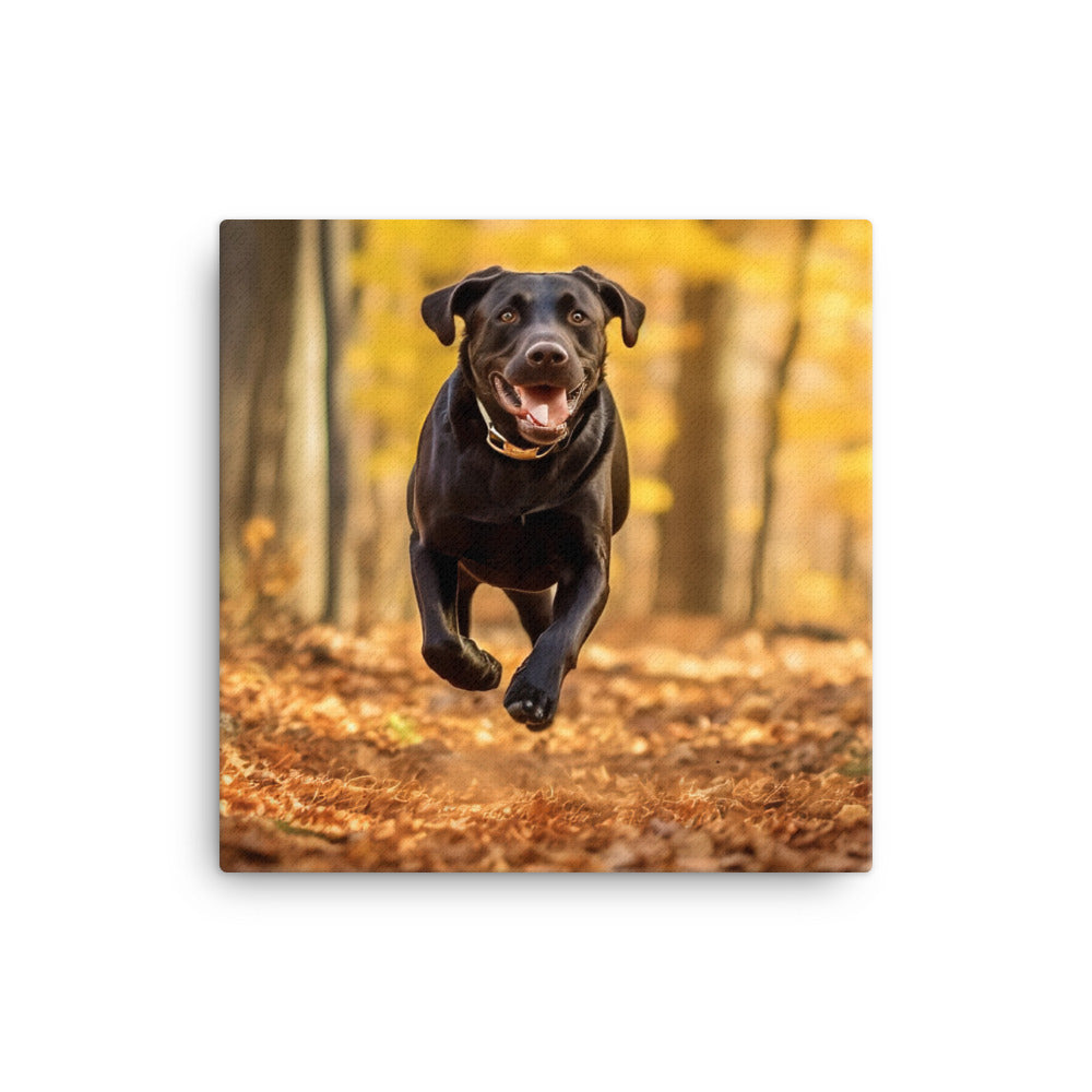 Labrador Retriever Running in the Woods Canvas - PosterfyAI.com