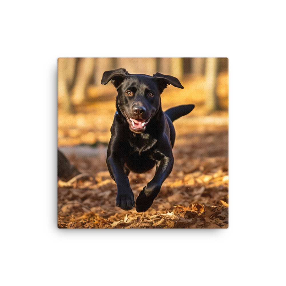 Labrador Retriever Running in the Woods Canvas - PosterfyAI.com