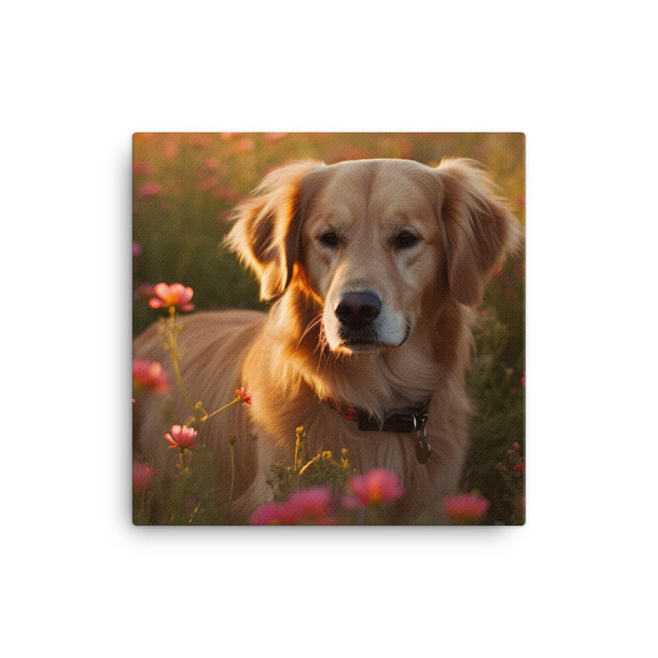 Golden Retriever in a Field of Flowers Canvas - PosterfyAI.com