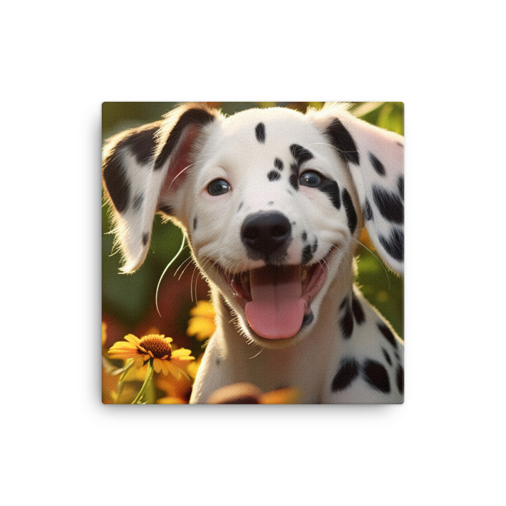 Dalmatian Pup in the Garden Canvas - PosterfyAI.com
