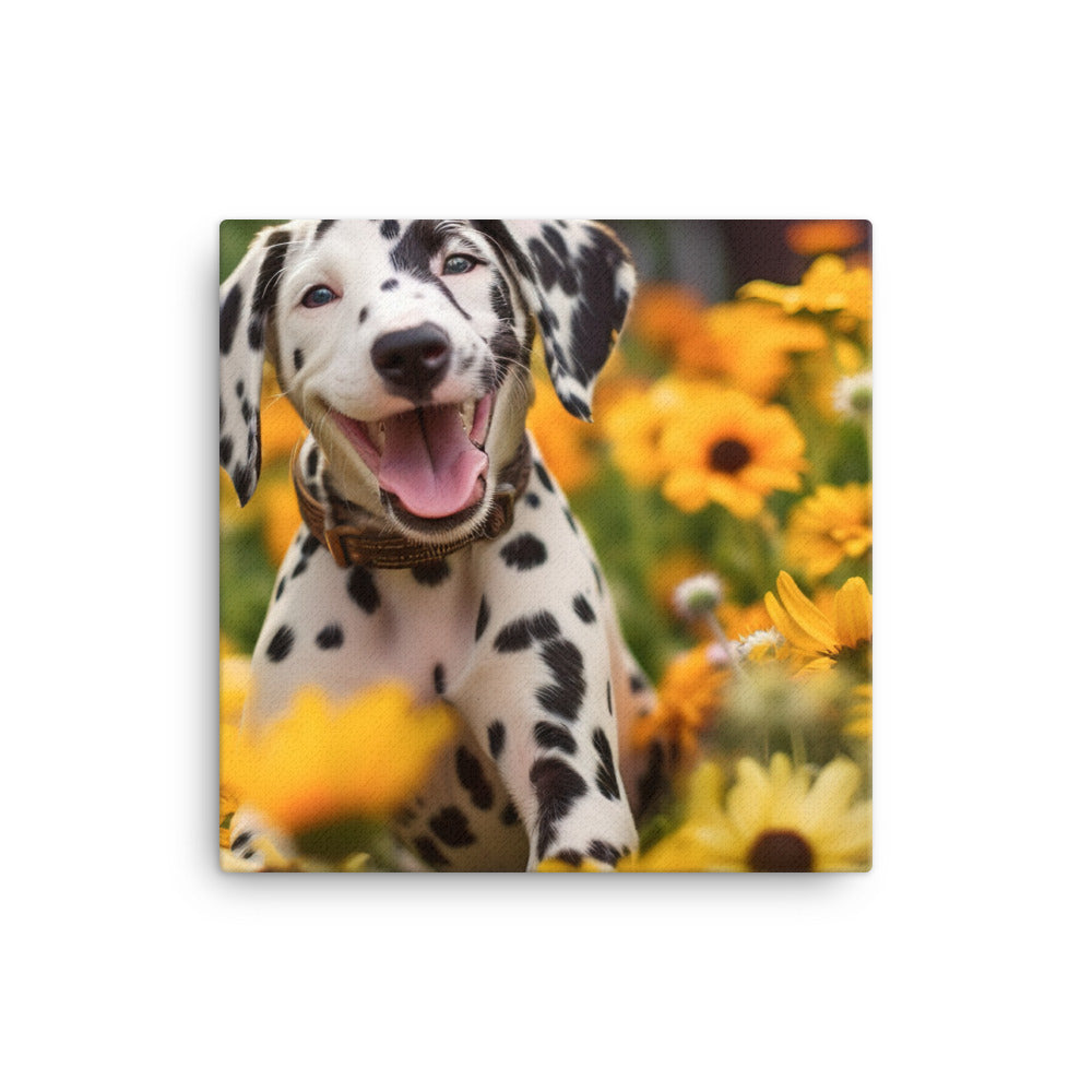 Dalmatian Pup in the Garden Canvas - PosterfyAI.com