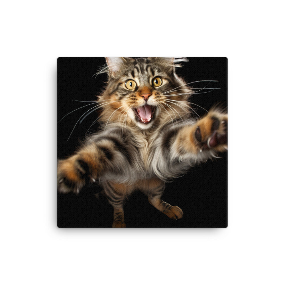 Playful Maine Coon in Action Canvas - PosterfyAI.com