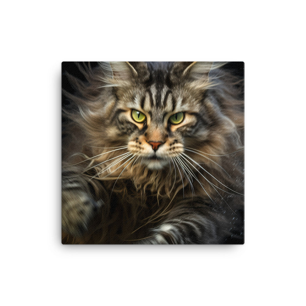 Playful Maine Coon in Action Canvas - PosterfyAI.com