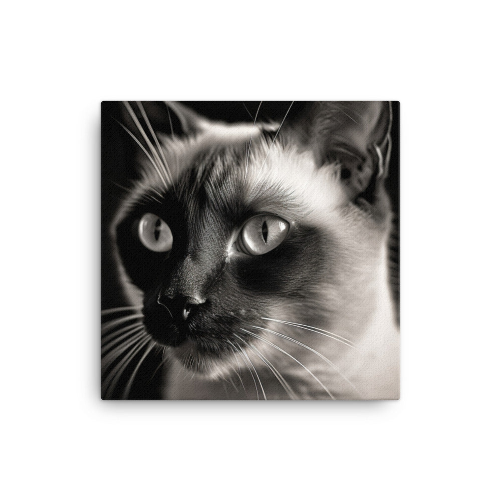 Siamese Charm in Black and White Canvas - PosterfyAI.com