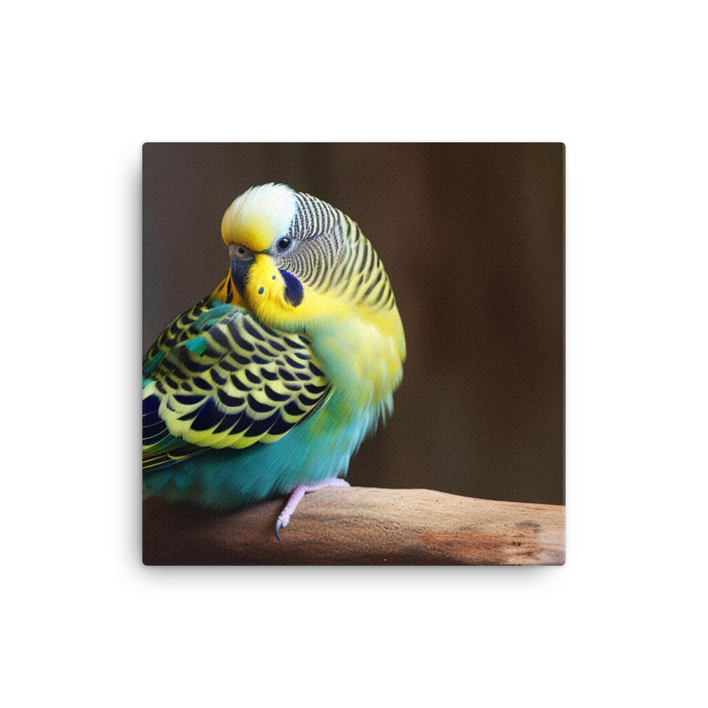 Cheerful Budgie on a Perch Canvas - PosterfyAI.com