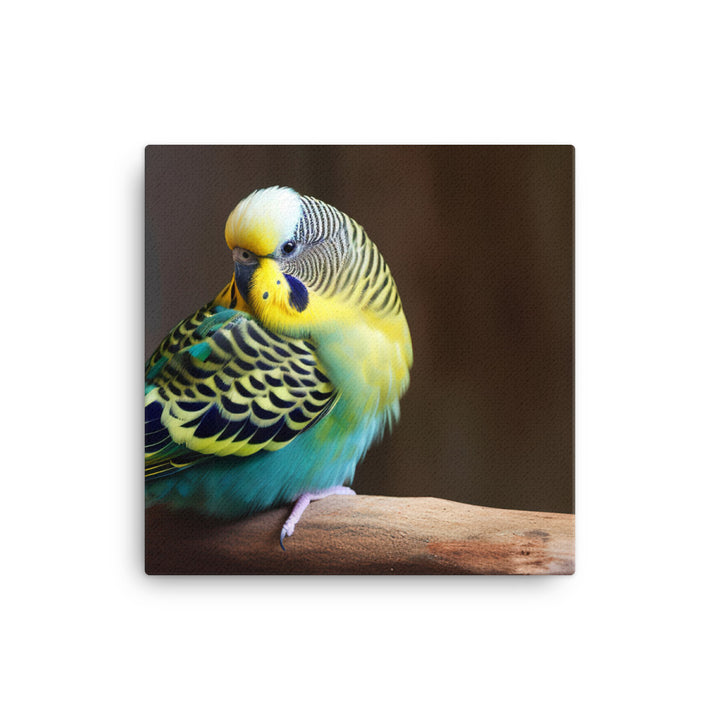 Cheerful Budgie on a Perch Canvas - PosterfyAI.com