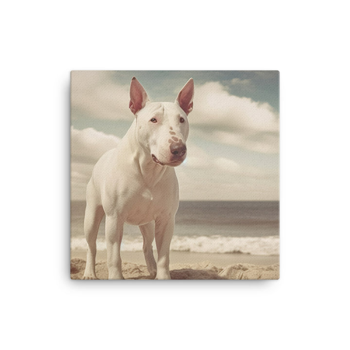 Bull Terrier on the Beach Canvas - PosterfyAI.com