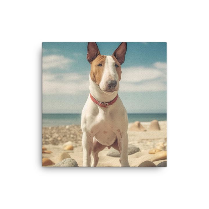 Bull Terrier on the Beach Canvas - PosterfyAI.com