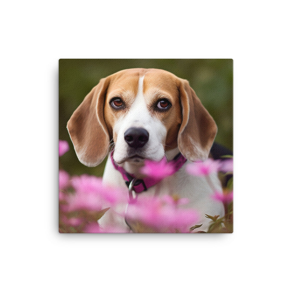 Beagle and the flowers Canvas - PosterfyAI.com