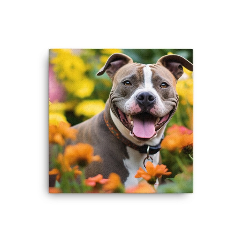 American Staffordshire Terrier in the Garden Canvas - PosterfyAI.com