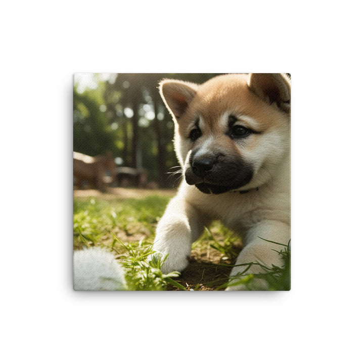 Akita Pup Playtime in the Park Canvas - PosterfyAI.com
