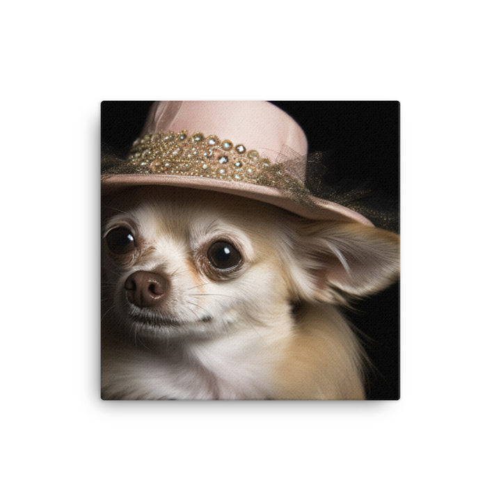 A Chihuahua posing with a boa and hat Canvas - PosterfyAI.com