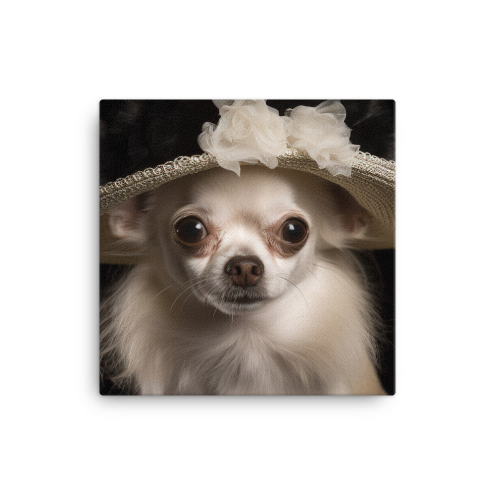 A Chihuahua posing with a boa and hat Canvas - PosterfyAI.com