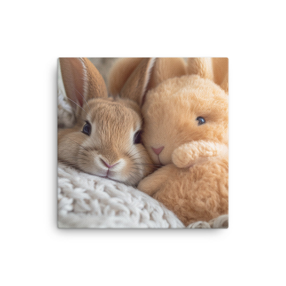 Tan Bunnys Gentle Cuddles Canvas - PosterfyAI.com