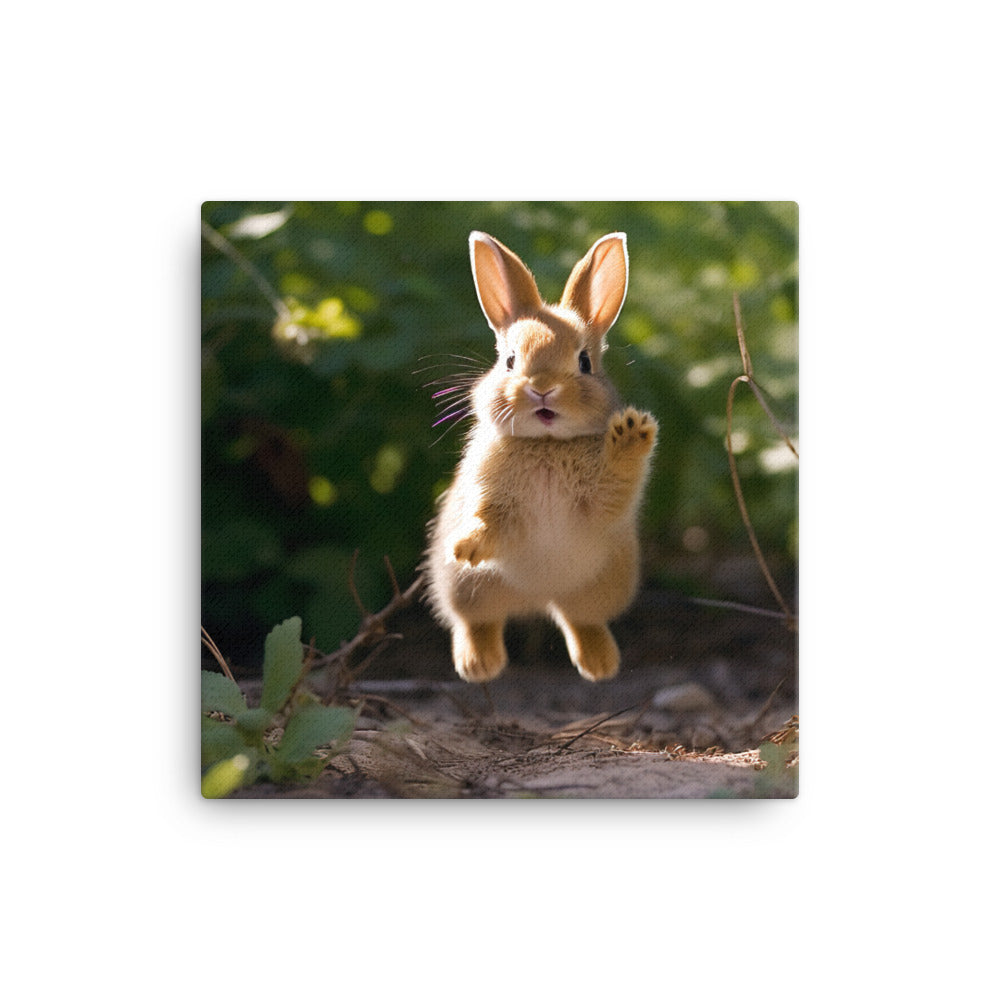 Rhinelander Bunny Enjoying a Playful Hop Canvas - PosterfyAI.com