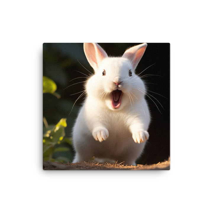 Dwarf Hotot Bunny Enjoying a Playful Hop Canvas - PosterfyAI.com