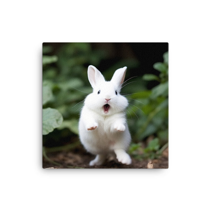 Dwarf Hotot Bunny Enjoying a Playful Hop Canvas - PosterfyAI.com