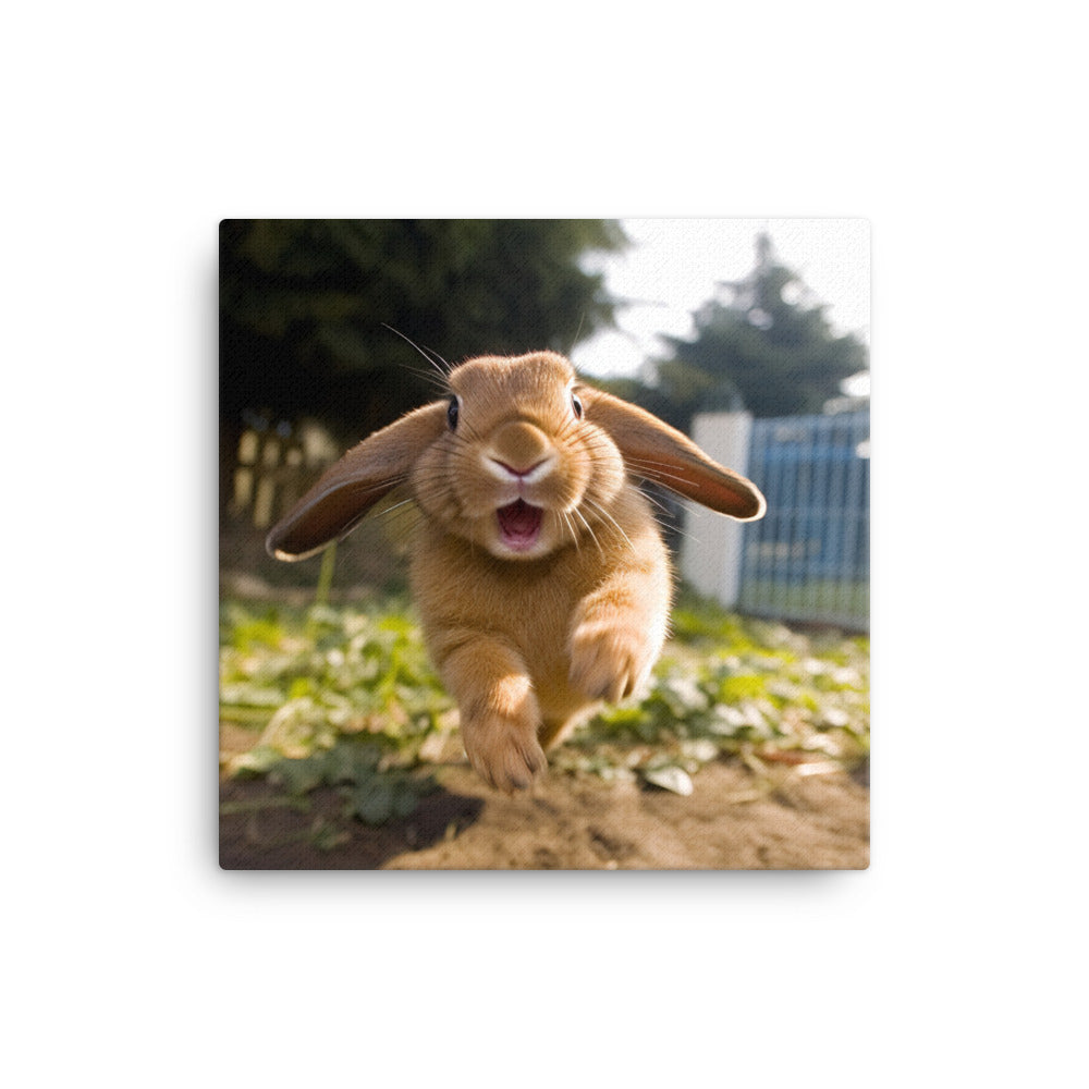 Mini Lop Bunny Enjoying a Playful Hop Canvas - PosterfyAI.com