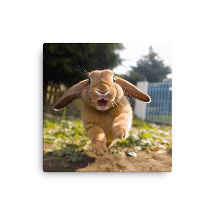 Mini Lop Bunny Enjoying a Playful Hop Canvas - PosterfyAI.com