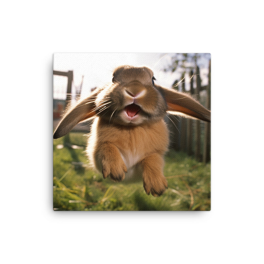 Mini Lop Bunny Enjoying a Playful Hop Canvas - PosterfyAI.com