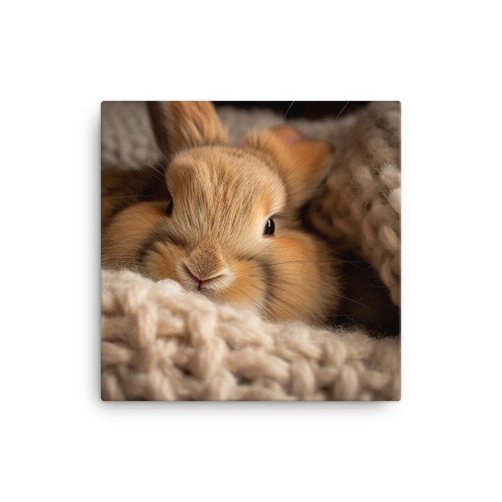 Jersey Wooly Bunny in a Cozy Setting Canvas - PosterfyAI.com