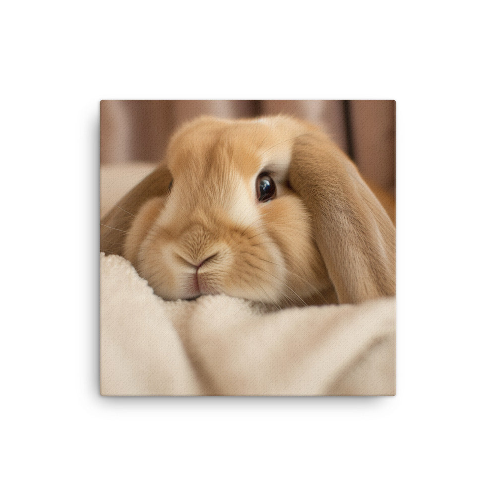 Holland Lop Bunny in a Cozy Setting Canvas - PosterfyAI.com