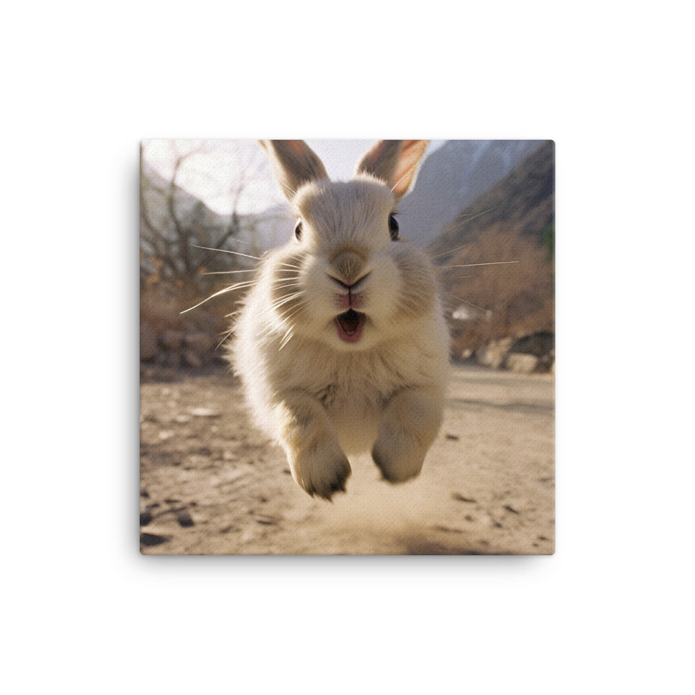 Himalayan Bunny Enjoying a Playful Hop Canvas - PosterfyAI.com