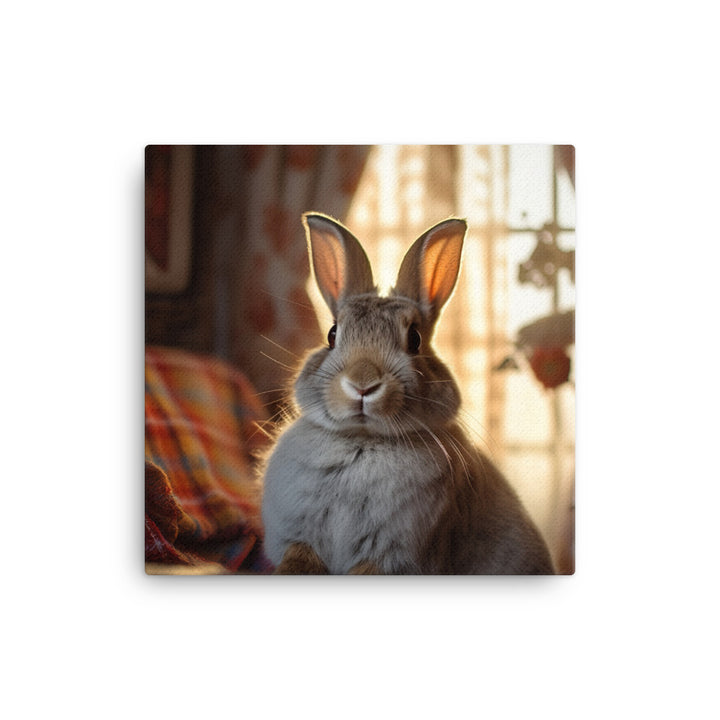 Harlequin Bunny in a Cozy Setting Canvas - PosterfyAI.com