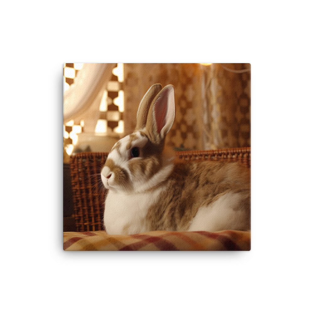 Harlequin Bunny in a Cozy Setting Canvas - PosterfyAI.com