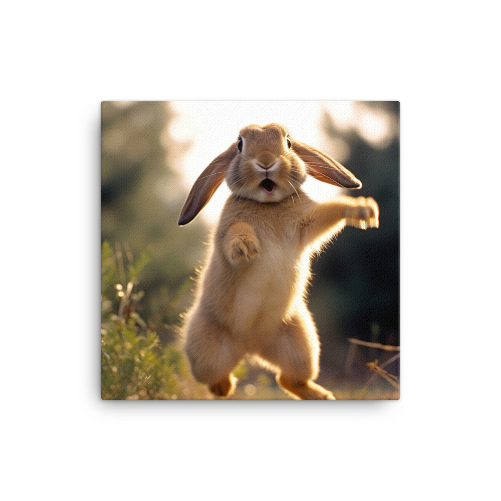 English Lop Bunny Enjoying a Playful Hop Canvas - PosterfyAI.com