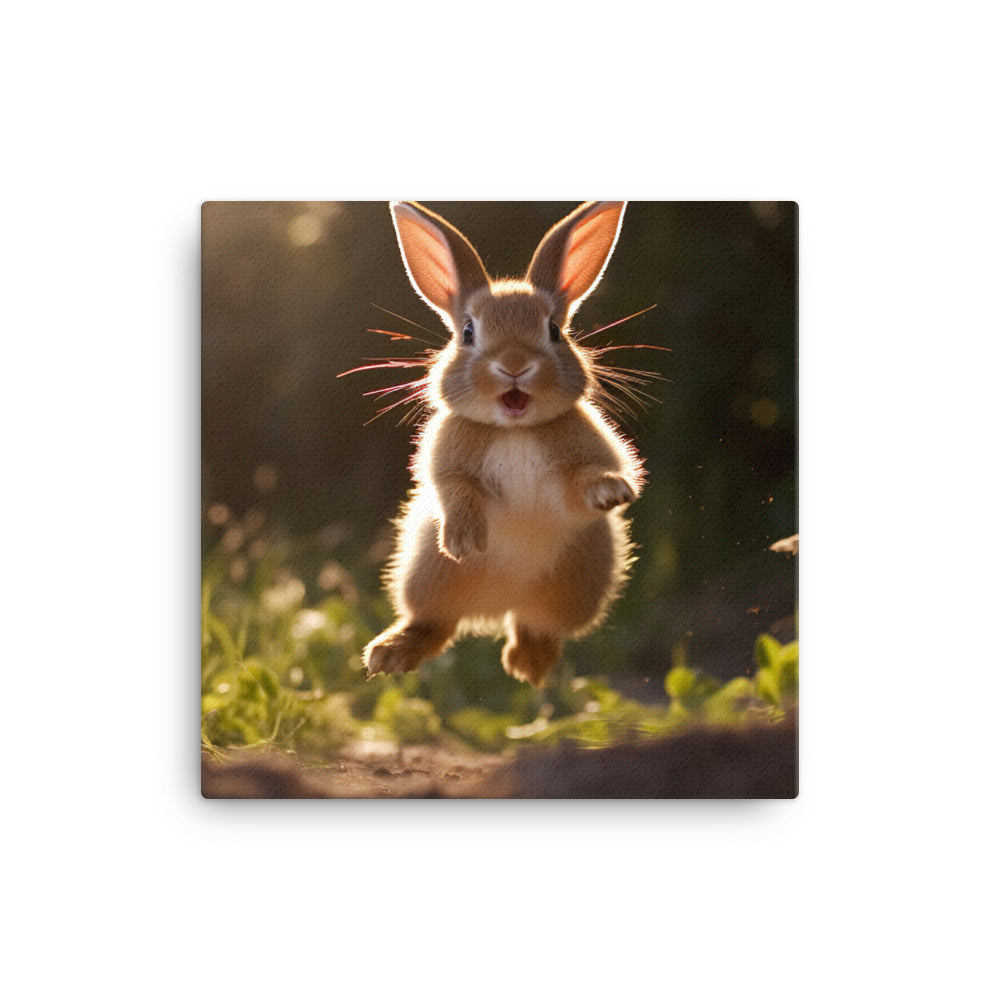 Dutch Bunny Enjoying a Playful Hop Canvas - PosterfyAI.com