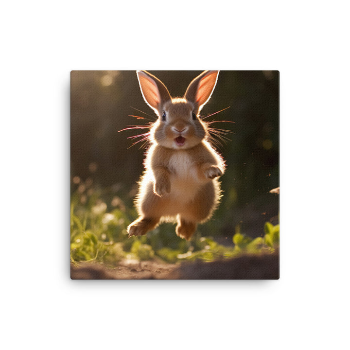 Dutch Bunny Enjoying a Playful Hop Canvas - PosterfyAI.com