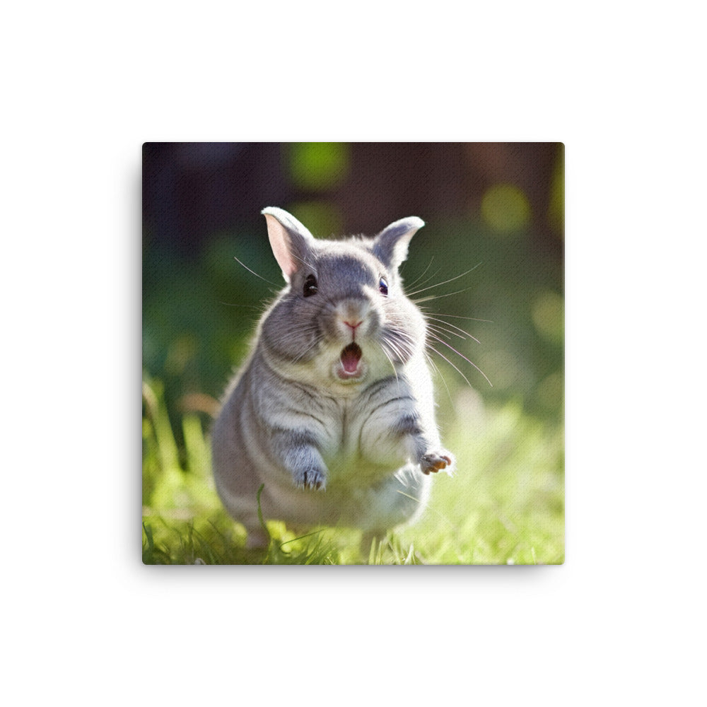 Chinchilla Bunny Enjoying a Playful Hop Canvas - PosterfyAI.com