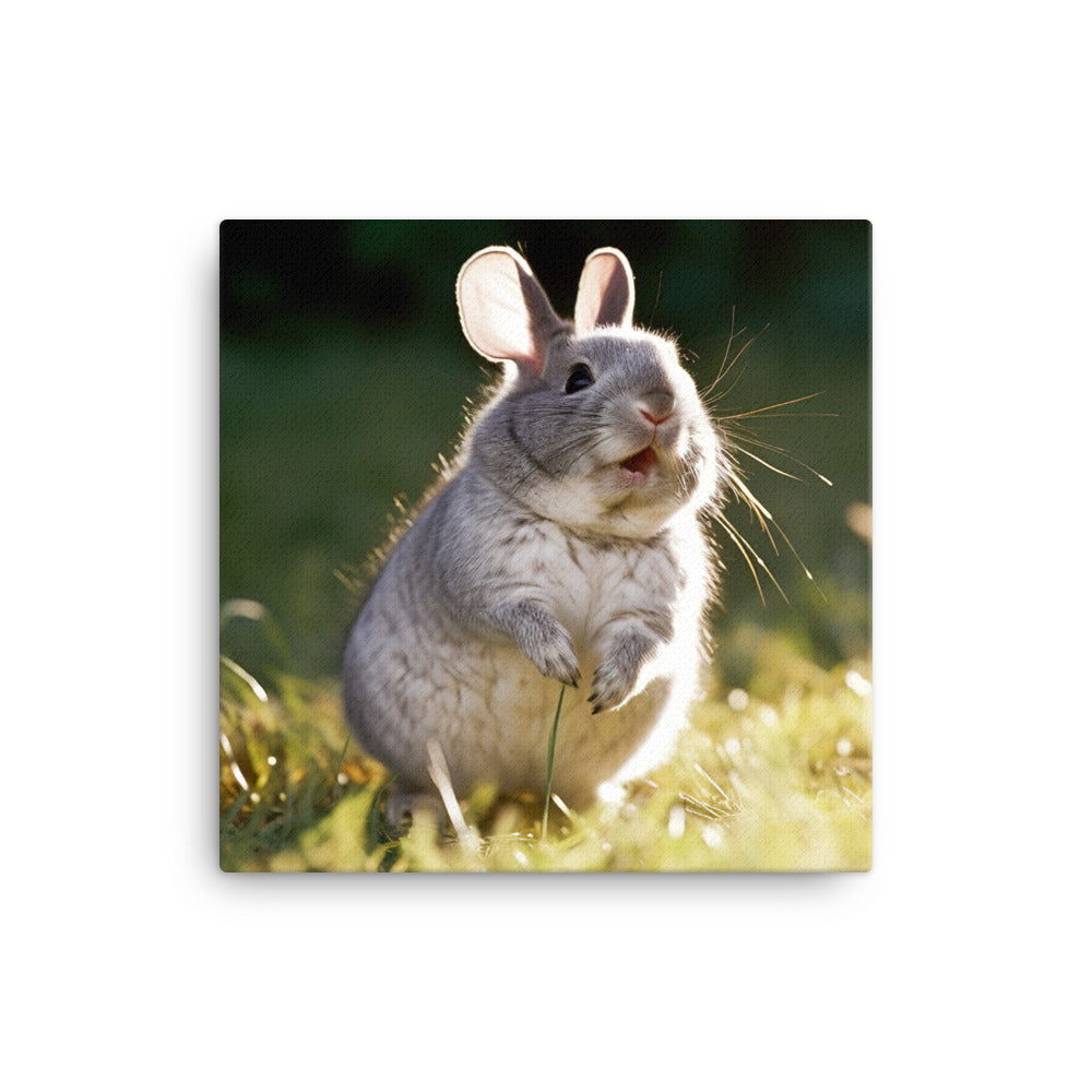 Chinchilla Bunny Enjoying a Playful Hop Canvas - PosterfyAI.com