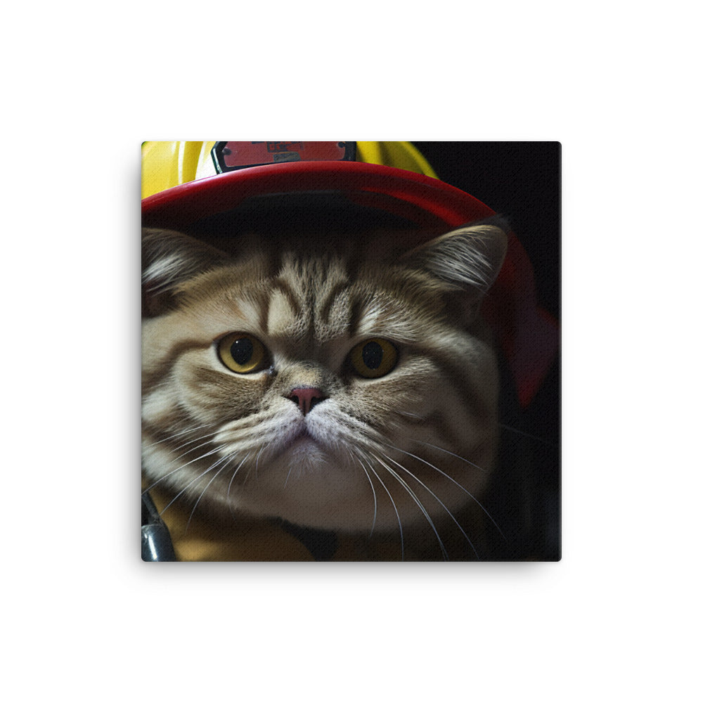 Exotic Shorthair Firefighter Canvas - PosterfyAI.com