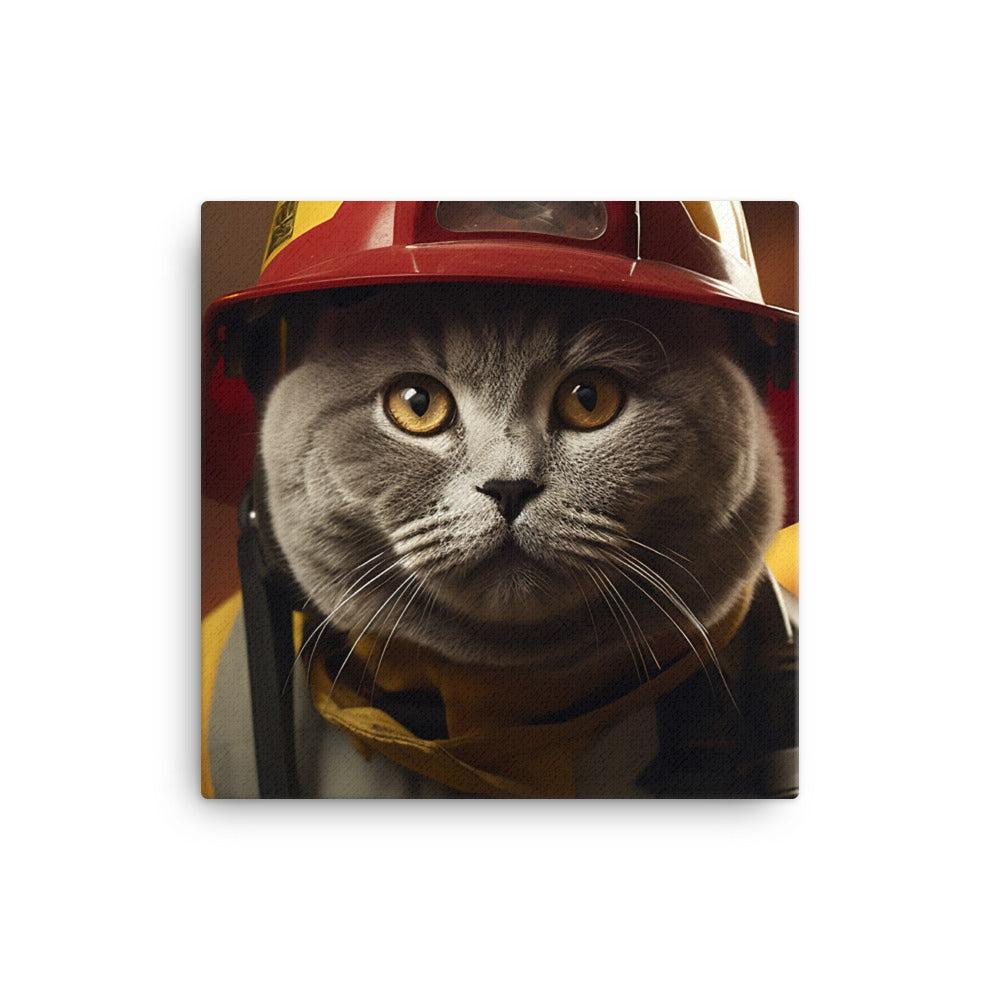 British Shorthair Firefighter Canvas - PosterfyAI.com