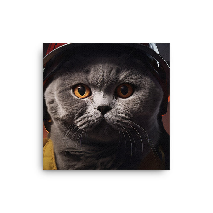 British Shorthair Firefighter Canvas - PosterfyAI.com